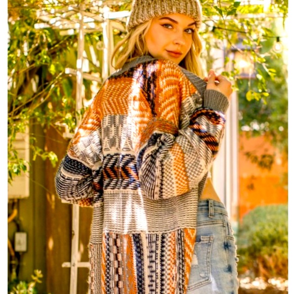 Multi Patterned Sweater Cardigan - Picture 3 of 9